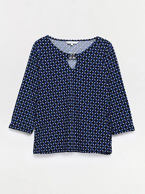 Petite Three-Quarter Sleeve Top with Metal Hardware