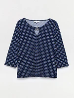 Petite Three-Quarter Sleeve Top with Metal Hardware