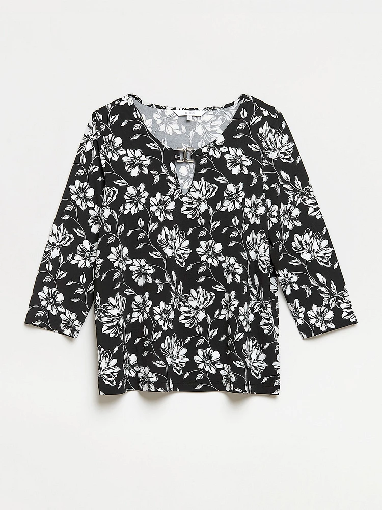 Three-Quarter Sleeve Top with Metal Hardware
