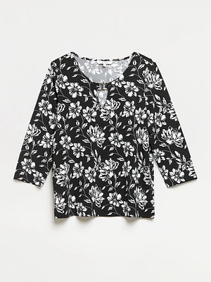 Three-Quarter Sleeve Top with Metal Hardware