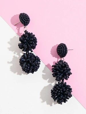 Navy Bead Sea Pom Earrings
