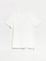 Short Sleeve Crochet V-Neck T-Shirt