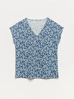 Relaxed Dusty Blue Ditsy V-neck T-Shirt