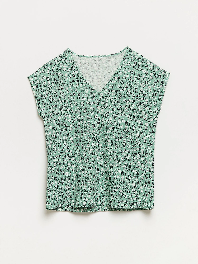 Relaxed Sage Floral V-neck T-Shirt