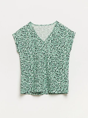 Relaxed Sage Floral V-neck T-Shirt