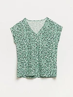 Relaxed Sage Floral V-neck T-Shirt