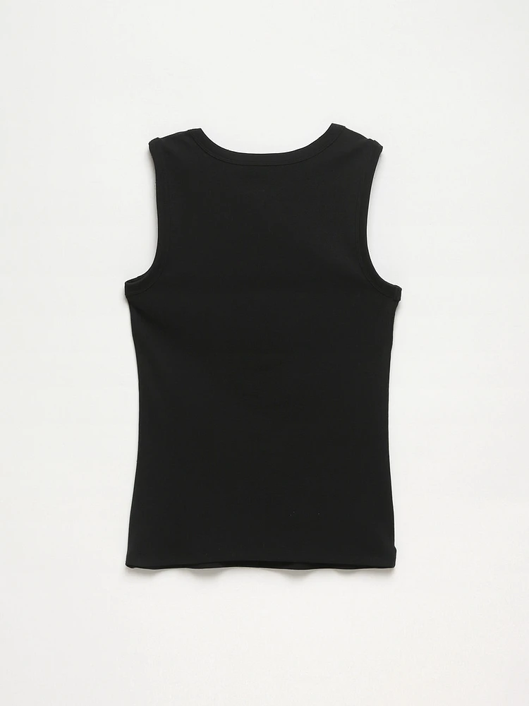 Stretch Cotton Black Hi-Neck Tank