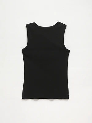 Stretch Cotton Black Hi-Neck Tank