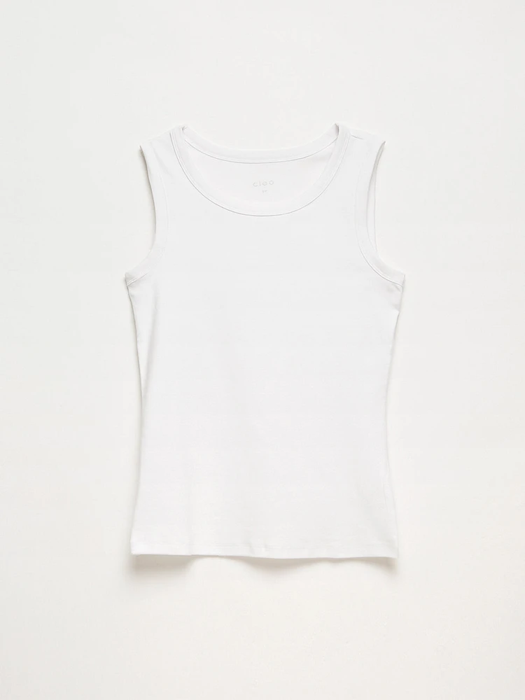 Stretch Cotton White Hi-Neck Tank