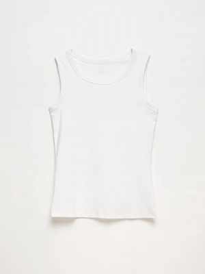 Stretch Cotton White Hi-Neck Tank