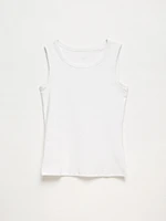 Stretch Cotton White Hi-Neck Tank