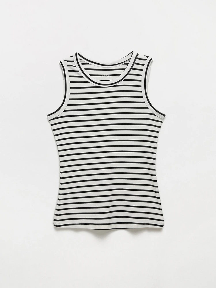 Stretch Cotton Stripe Hi-Neck Tank