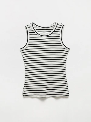 Stretch Cotton Stripe Hi-Neck Tank
