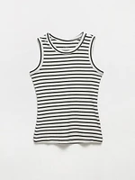 Stretch Cotton Stripe Hi-Neck Tank