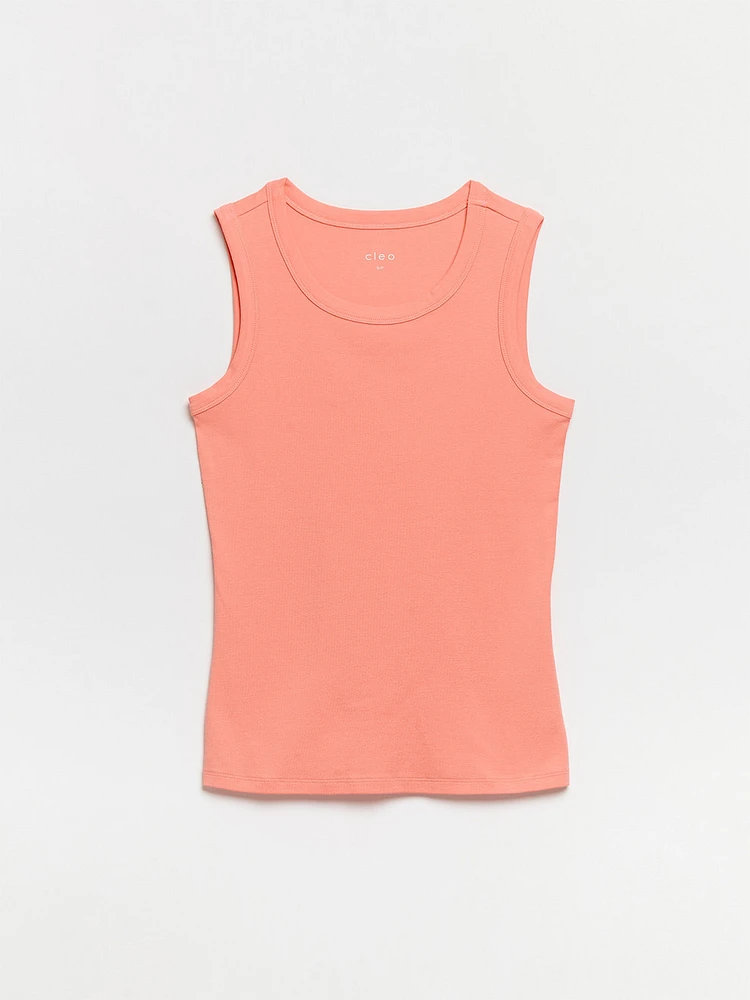 Stretch Cotton Hi-Neck Tank Top