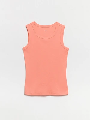 Stretch Cotton Hi-Neck Tank Top