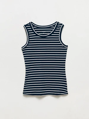 Stretch Cotton Navy Stripe Hi-Neck Tank