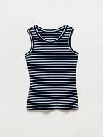 Stretch Cotton Navy Stripe Hi-Neck Tank