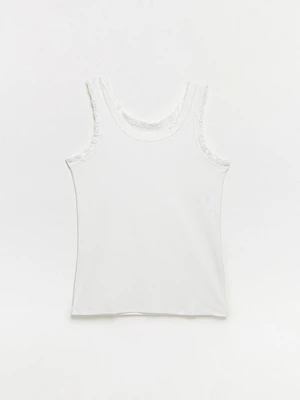 Stretch-Cotton Tank with Lace Trim