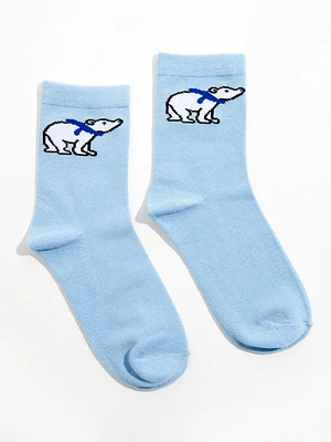 Powder Blue Polar Bear Crew Socks