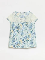 Petite Lace Yoke Floral Sleeveless Top
