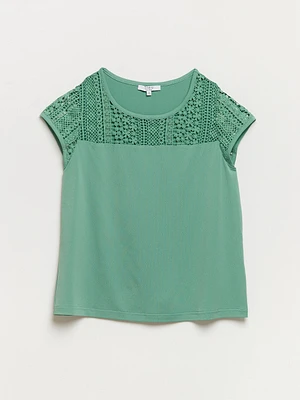 Petite Relaxed Fit Sage Short Sleeve Lace Top