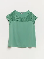 Petite Relaxed Fit Sage Short Sleeve Lace Top