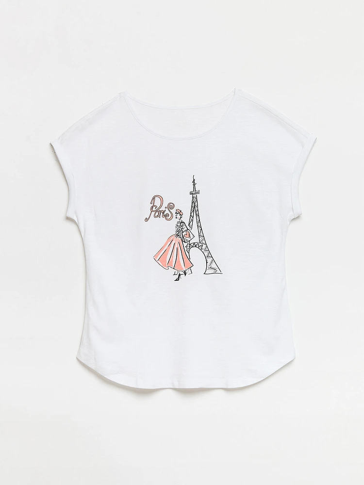 Petite Paris Rolled Sleeve T-Shirt
