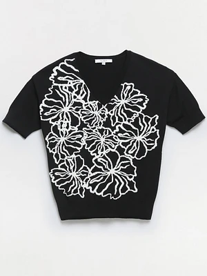 Petite Floral V-Neck Pullover