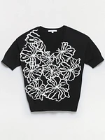Petite Floral V-Neck Pullover