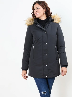 Vegan Down Parka with Removable Hood Black