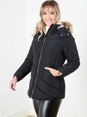 Chevron Vegan Down Coat Black