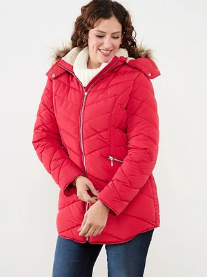 Chevron Vegan Down Coat Crimson