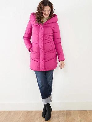 Shawl Collar Hood Vegan Down Coat Magenta