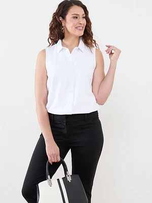 Sleeveless White Collared Blouse