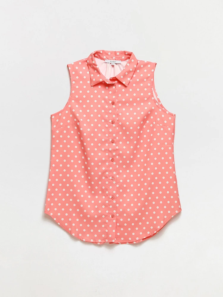 Sleeveless Dot Collared Blouse