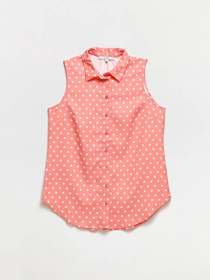 Sleeveless Dot Collared Blouse