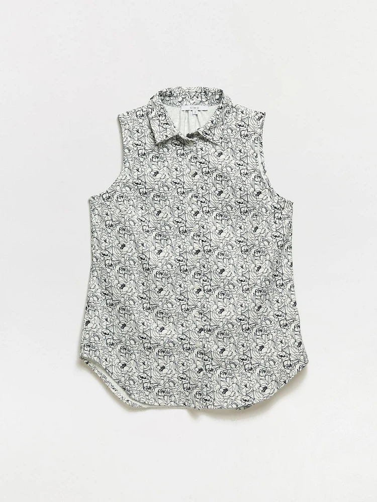 Sleeveless Floral Collared Blouse