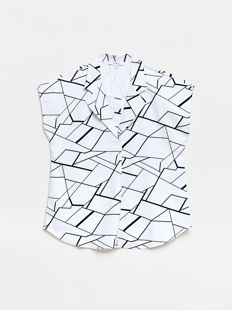 Relaxed Line Graphic Back Button Blouse