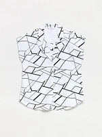 Relaxed Line Graphic Back Button Blouse