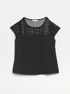 Petite Lace Yoke Sleeveless Top