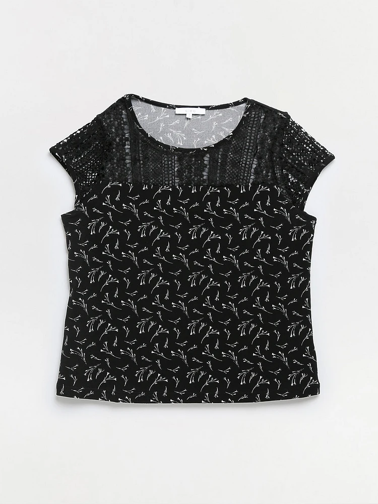 Relaxed Fit Lace Yoke Top