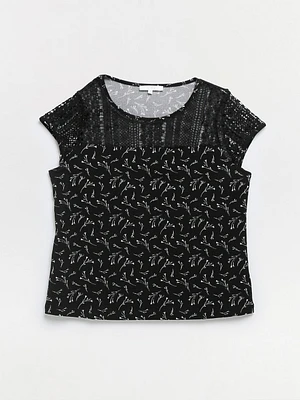 Relaxed Fit Lace Yoke Top