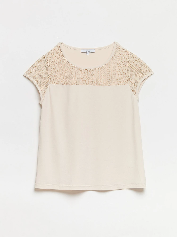 Lace Yoke Top Sand