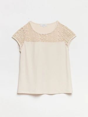 Lace Yoke Top Sand