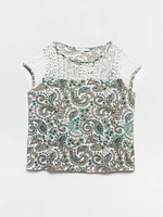 Relaxed Fit Paisley Lace Yoke Top