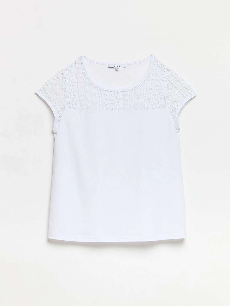 Lace Yoke Top White