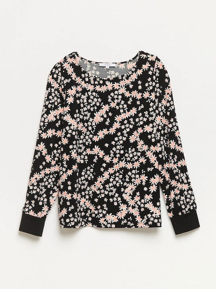 Relaxed Fit Flora Print Long Sleeve Top