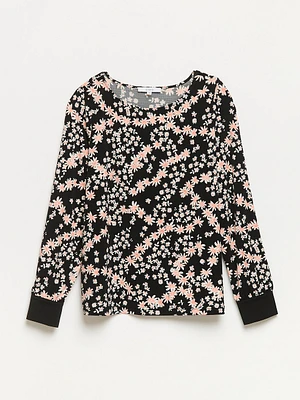 Relaxed Fit Flora Print Long Sleeve Top