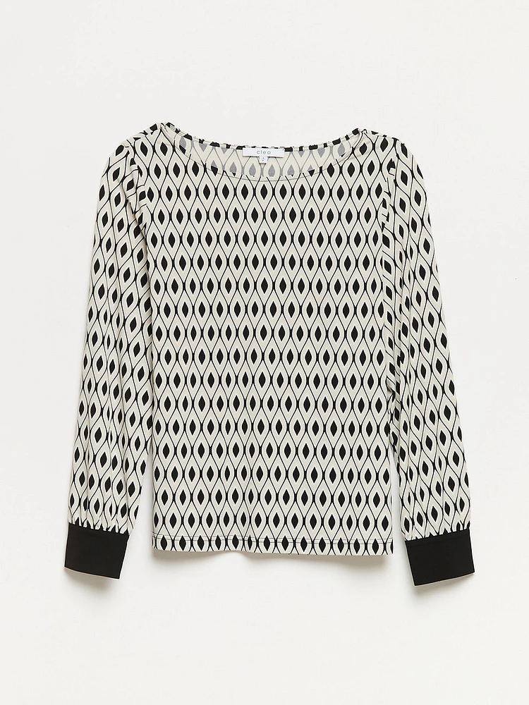 Relaxed Fit Geo Print Long Sleeve Top